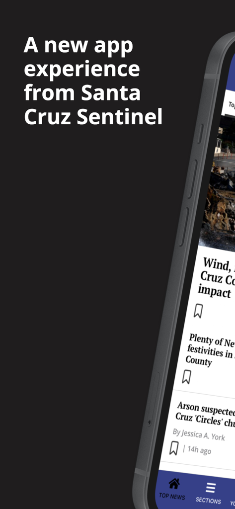 Smartphone screen showing the Santa Cruz Sentinel local news app interface