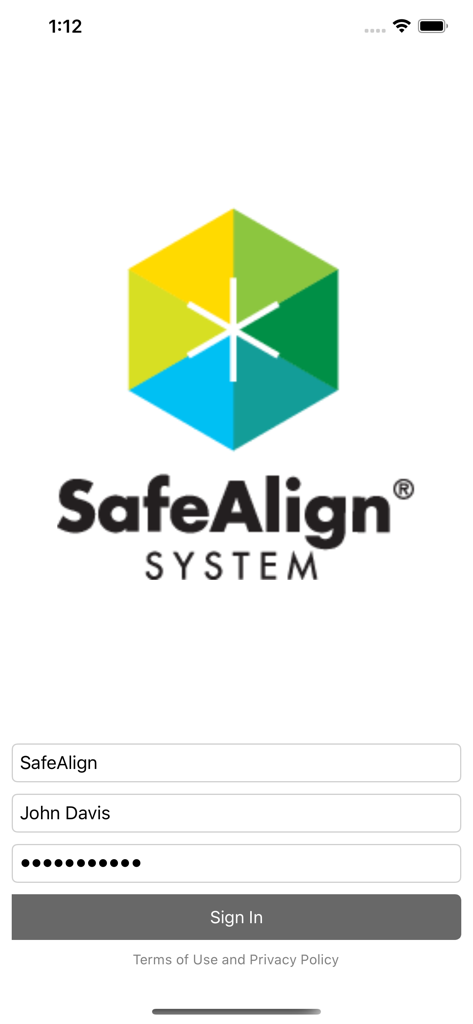 SafeAlign - SafeAlign mobile app login screen featuring the logo and user authentication fields