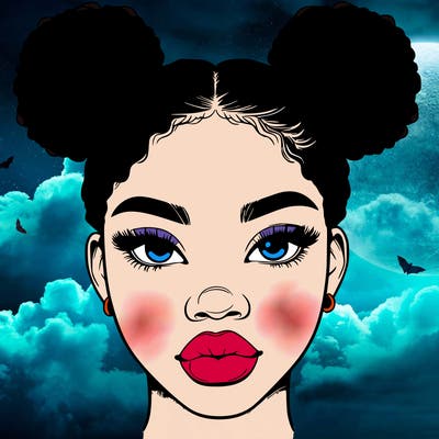 realistic black woman with two buns