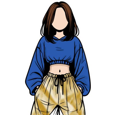 realistic girl faceless with baggy pants and a crop top