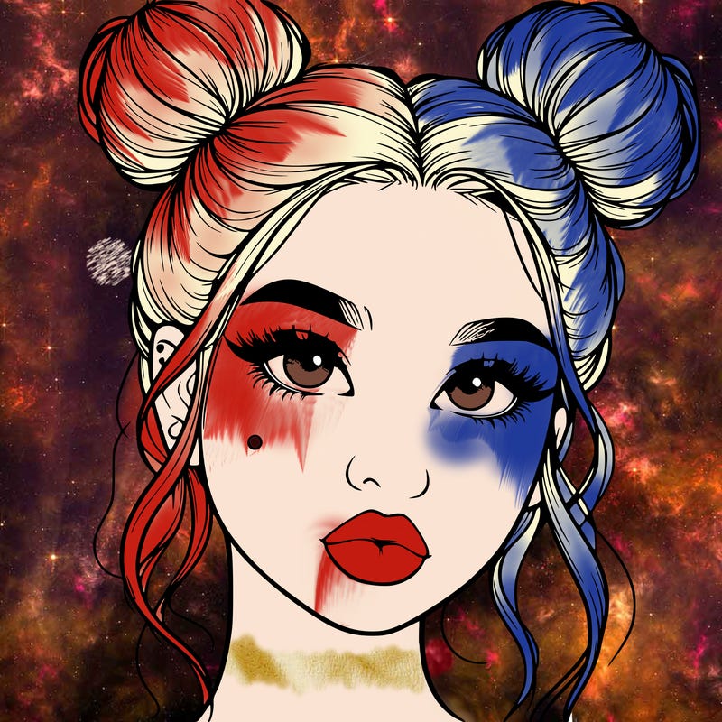 realistic girl with two buns on her hair and lips