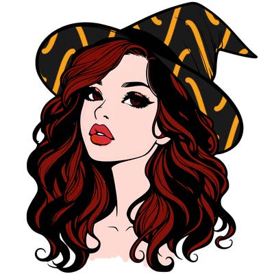 realistic witch girl with wavy hair and lips