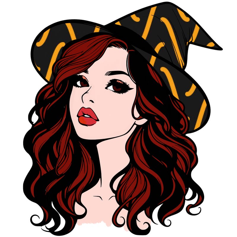 realistic witch girl with wavy hair and lips