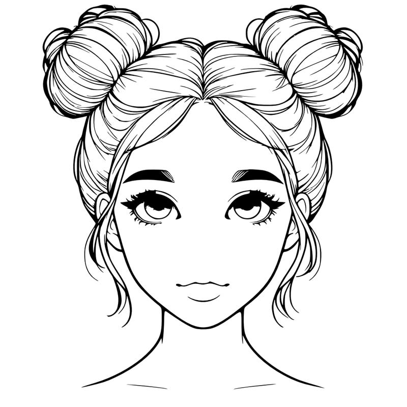 realistic girl with two buns on top of her head