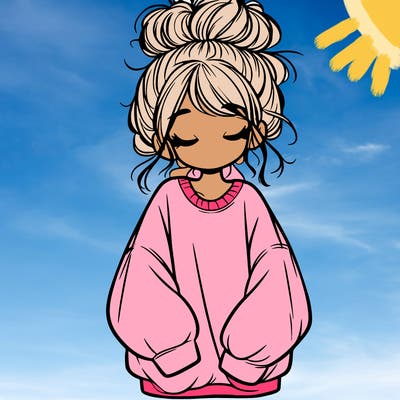 girl with baggy sweatshirt and messy bun