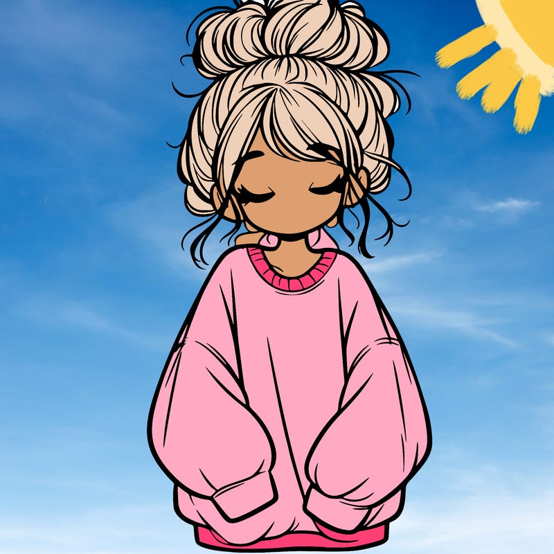 girl with baggy sweatshirt and messy bun