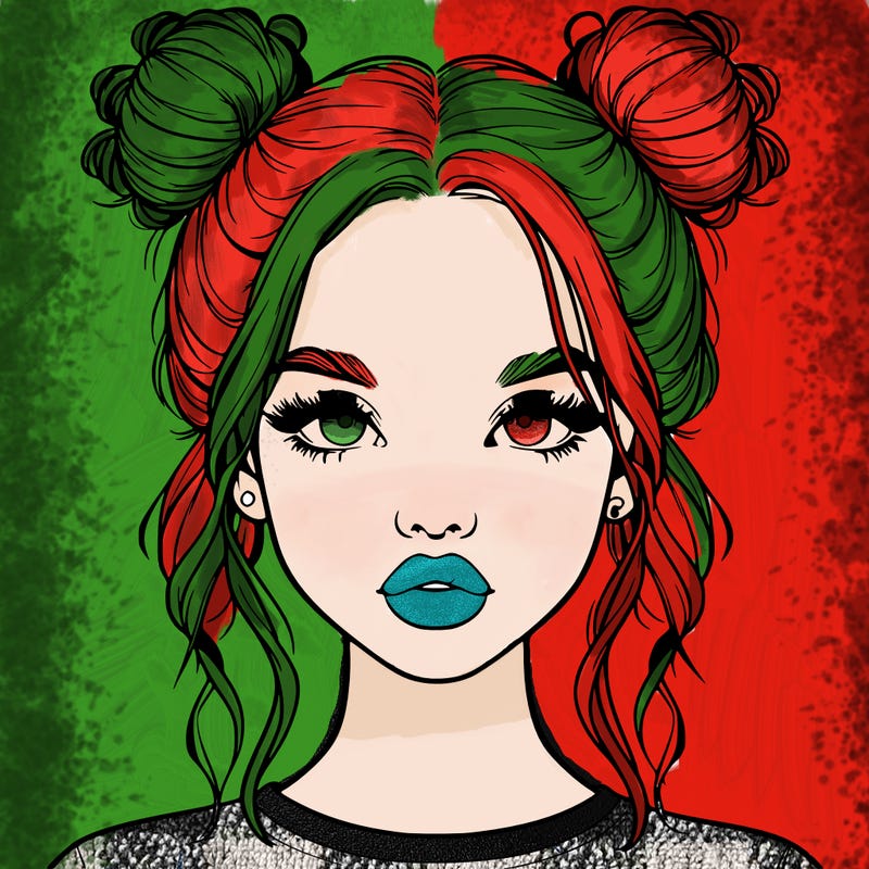 realistic girl with two buns in hair and lips