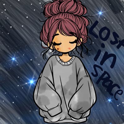 girl with baggy sweatshirt and messy bun