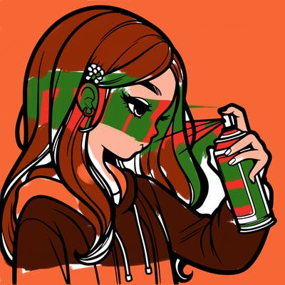 a realistic girl spray painting