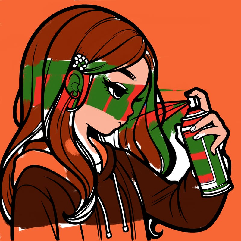 a realistic girl spray painting