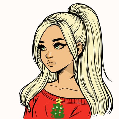 realistic girl with a high ponytail