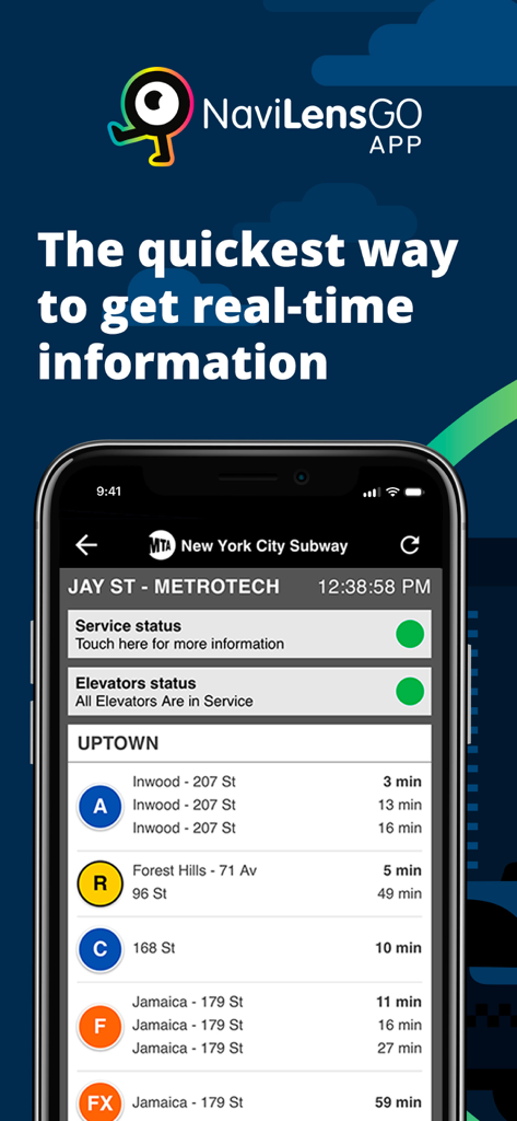 La aplicación NaviLens GO muestra en tiempo real los horarios de llegada del metro de Nueva York y el estado del servicio de la estación.