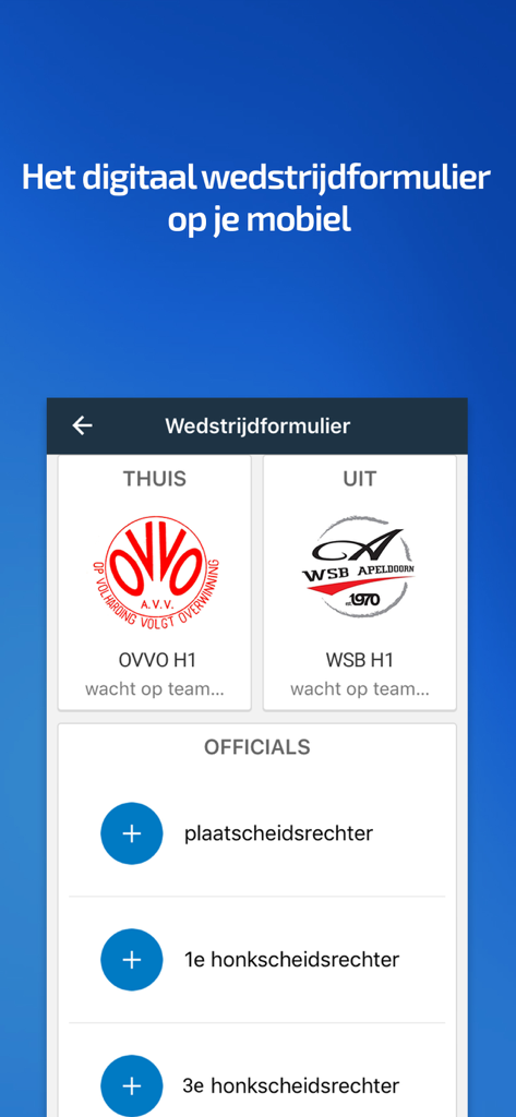 KNBSB Competitie - KNBSB Competitie app digital match form screen with team logos and official positions