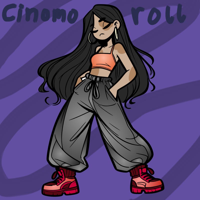 girl in baggy pants crop top and long hair