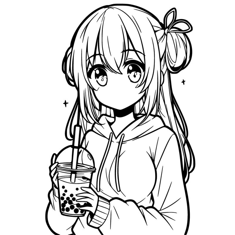anime girl holding boba milk tea