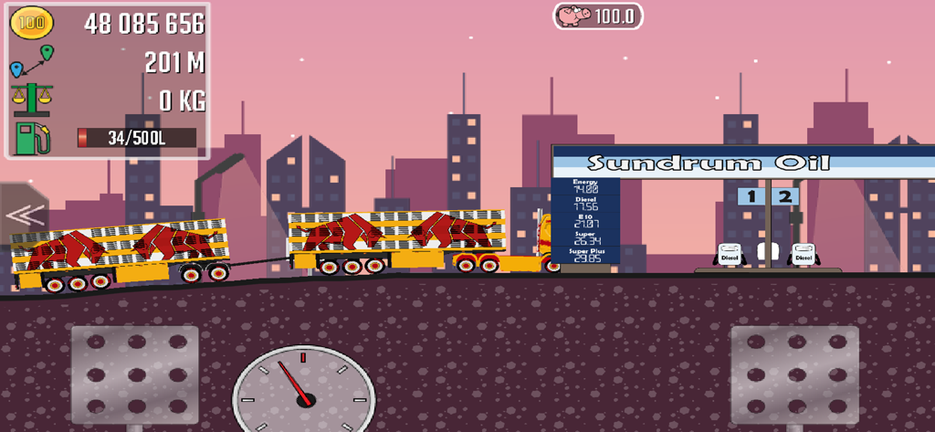 Trucker Joe - Trucker Joe truck with a double cattle trailer at a gas station in a city setting