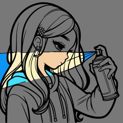 a realistic girl spray painting