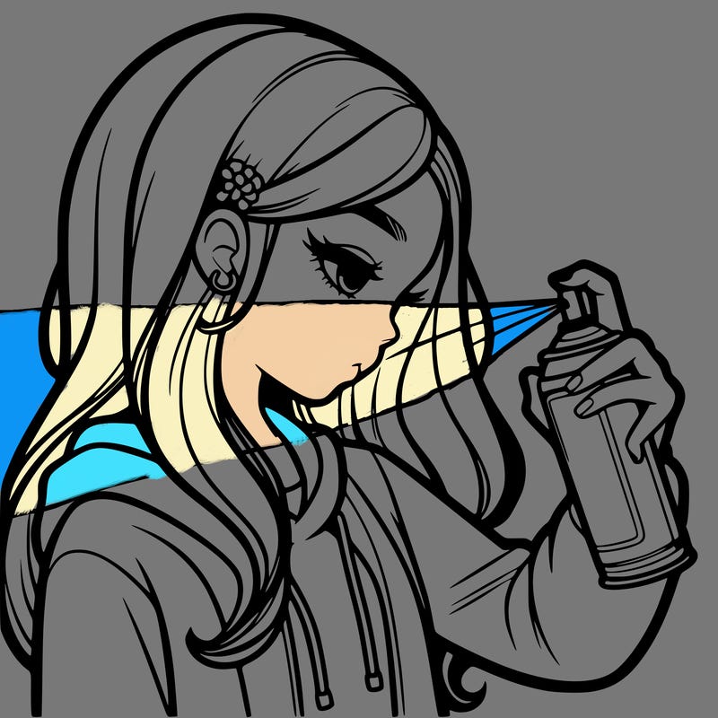 a realistic girl spray painting