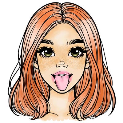realistic girl with her tongue out