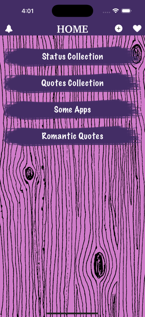 Funny Status Quotes Collection - Funny Status Quotes Collection app home screen showing menu options for status and quotes categories