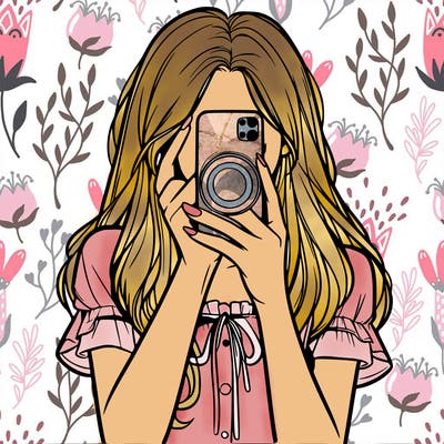 a realistic girl holding her phone taking pictures