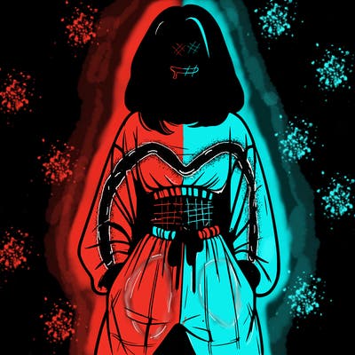 realistic girl faceless with baggy pants and a crop top