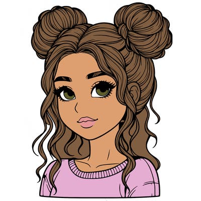 realistic girl with two buns in her hair