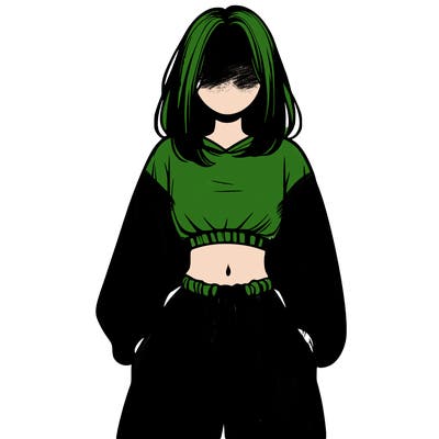 realistic girl faceless with baggy pants and a crop top