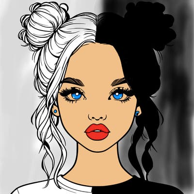 realistic girl with two buns in hair and lips