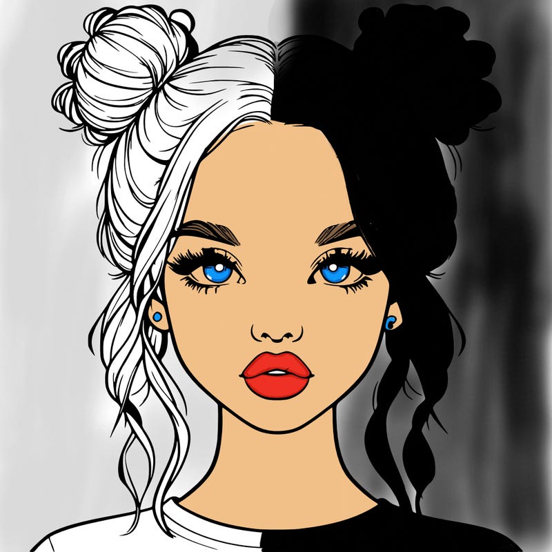 realistic girl with two buns in hair and lips