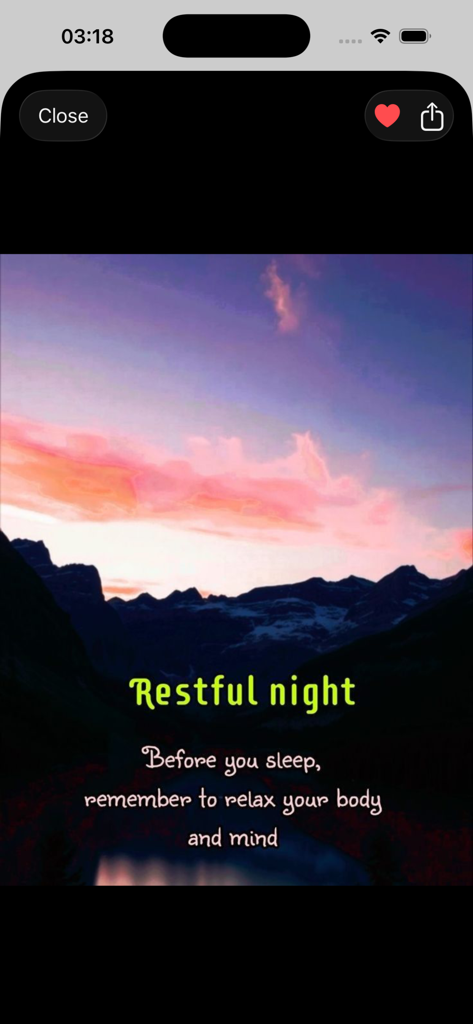 Good Morning Night Afternoon - Mensaje de noche tranquila sobre un paisaje de atardecer en la montaña.