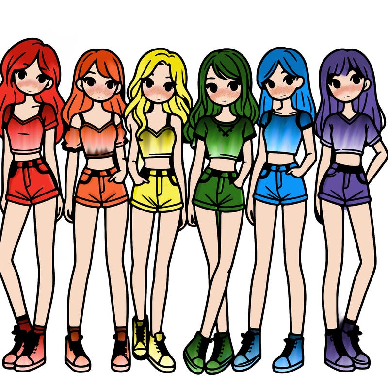 a group of girls wearing crop tops and shorts