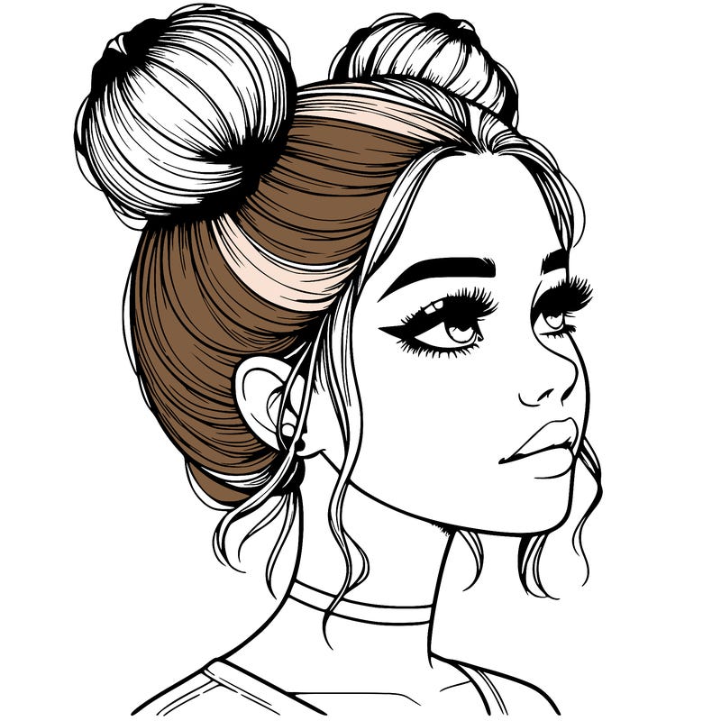 realistic girl with buns on the top of her head