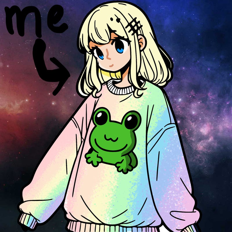 girl wearing frogging sweatshirt
