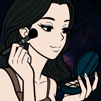 little girl putting on makeup