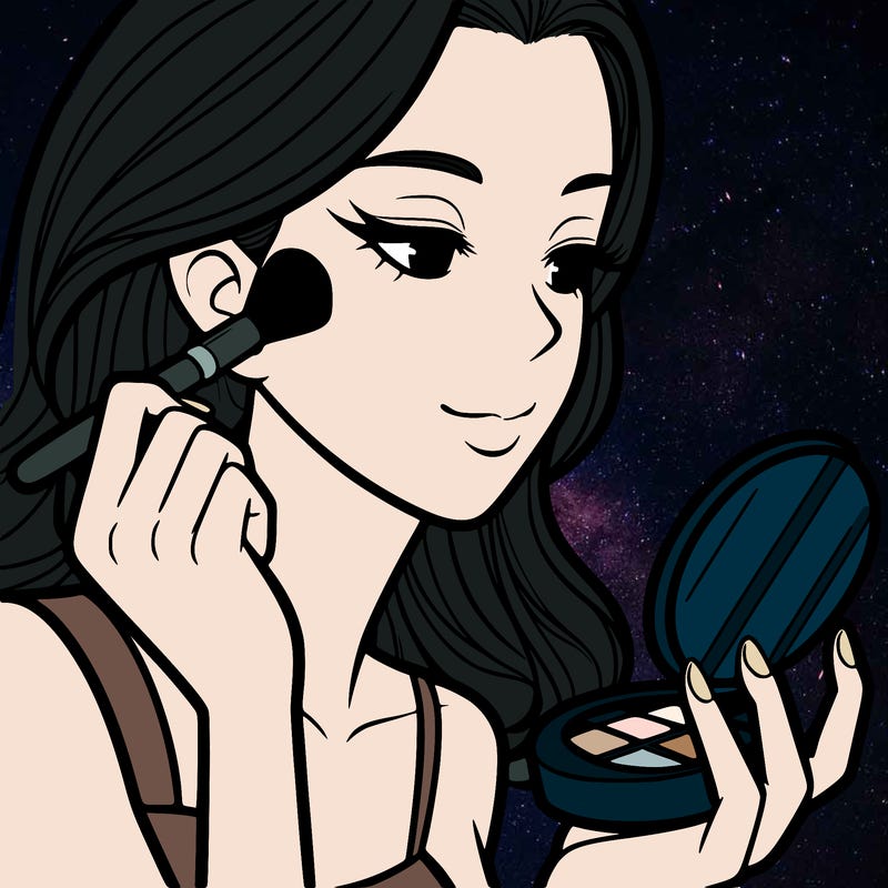 little girl putting on makeup