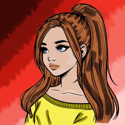 realistic girl with a high ponytail