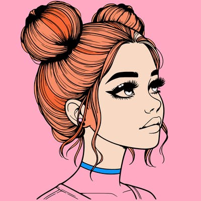 realistic girl with buns on the top of her head