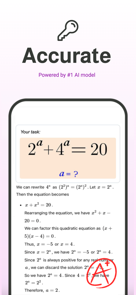 H2CアプリがAIによって強化された正確な段階的な数学の解決策を示しているスクリーンショット