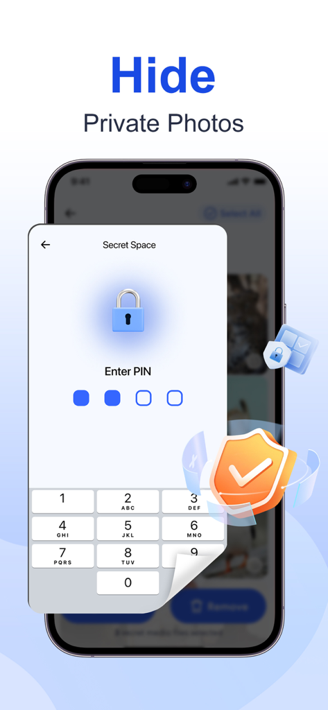 Turbo Cleaner: Clean Storage - Turbo Cleaner app Secret Space interface with a PIN lock for hiding private photos