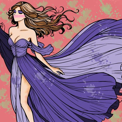realistic woman in dress flowing the the wind