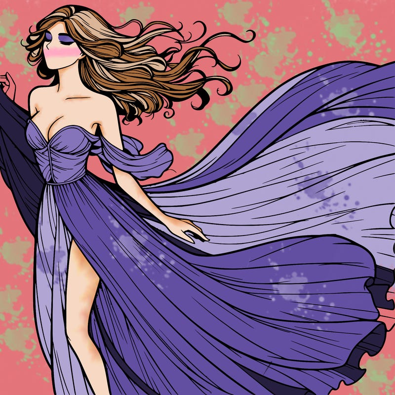 realistic woman in dress flowing the the wind