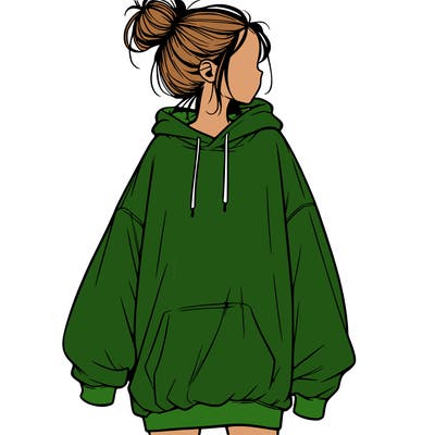 realistic girl with a oversized sweatshirt on and a bun