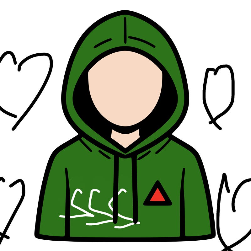 a person with non face waering a hoodie with a small triangle symbol