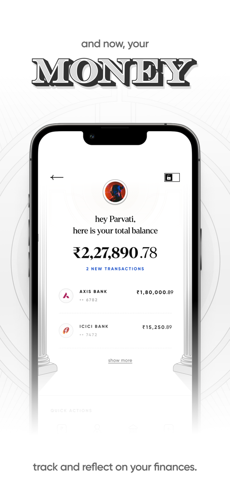 CRED: UPI, Bills, Credit Cards - Interface of CRED app displaying total balance and breakdown of bank accounts for Axis and ICICI Bank