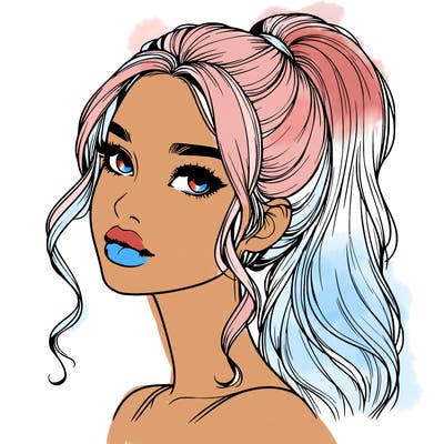 realistic girl with a ponytail on her hair and lips