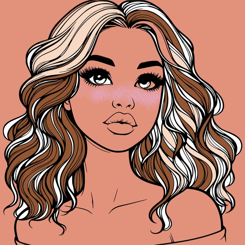 realistic girl with wavy hair and lips