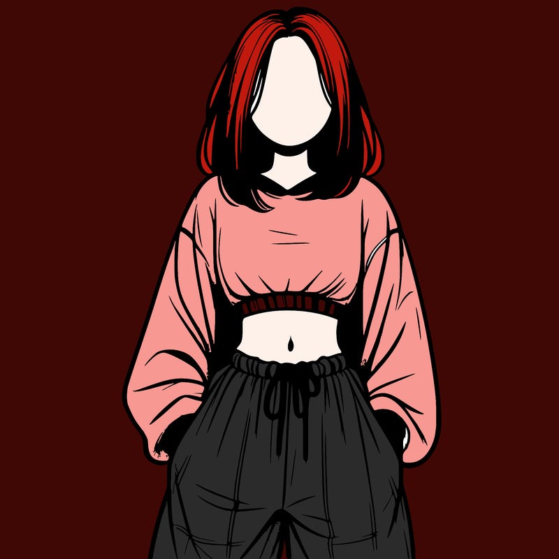 realistic girl faceless with baggy pants and a crop top