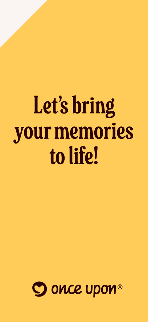 Once Upon | Photo book Creator - Once Upon photo book app intro screen with memories slogan