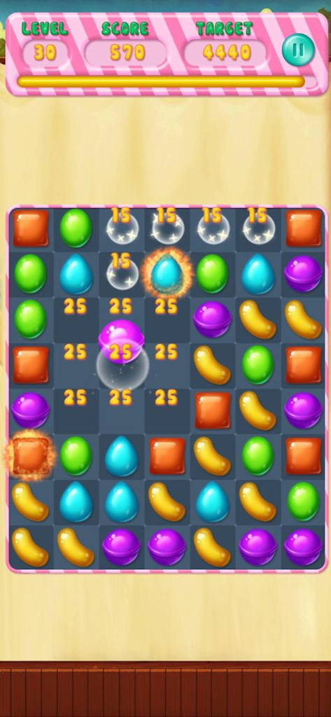 カラフルなマッチ3パズルボード。Candy Rescue Frenzyゲーム。